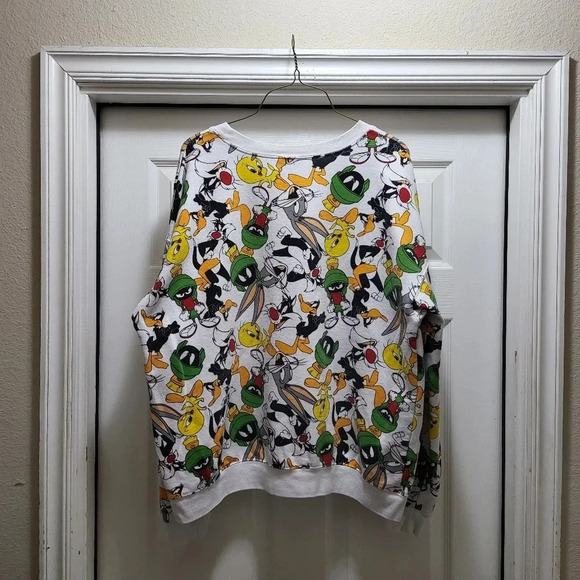 Vintage Looney Toons Sweatshirt Women's XXL 19 White Bugs Tweety Daffy 90's - Picture 3 of 7